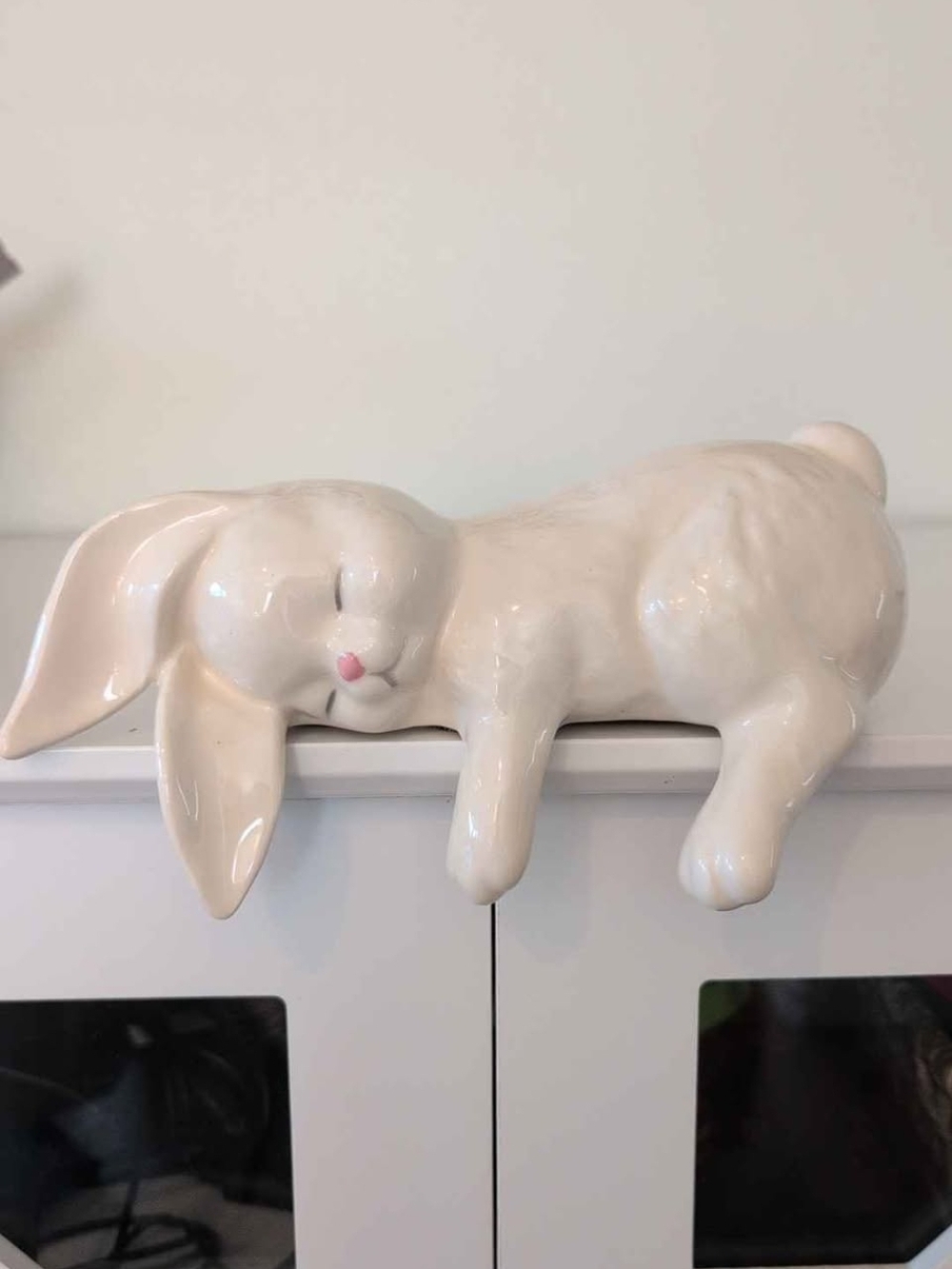 Ceramic Sleeping Bunny Figurine Shelf Sitter